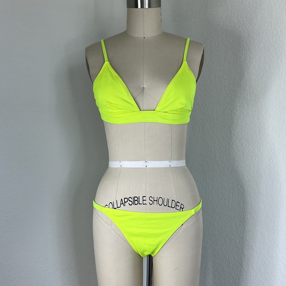 Solid & Striped Neon String Triangle Yellow Bikin… - image 1